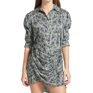 CINQ À SEPT 'Janine' Swirl-Print Wrap-Front Shirtdress, Dark Emerald Multi